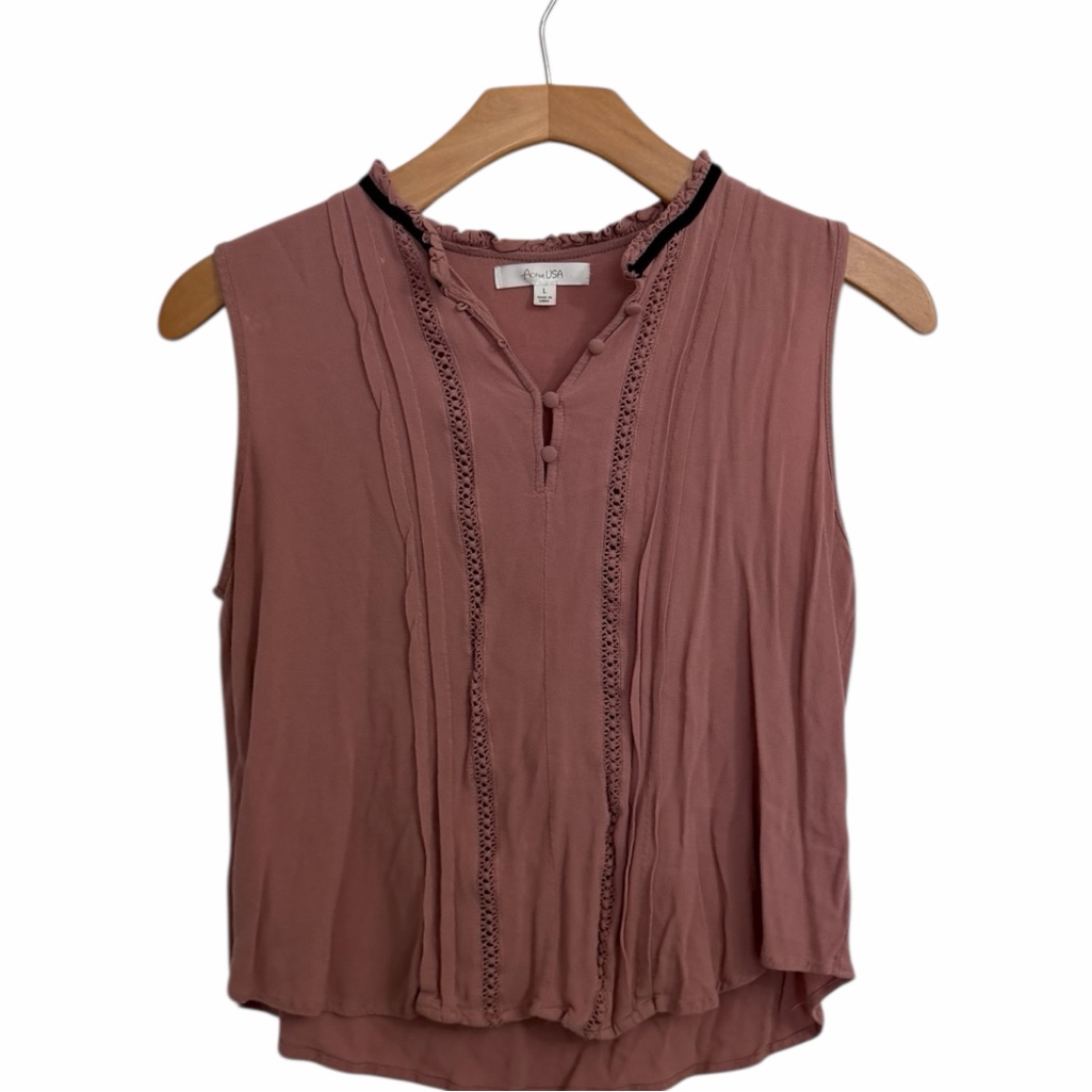 Active Usa Dusty Rose Sleeveless Lace-Trim Shirt